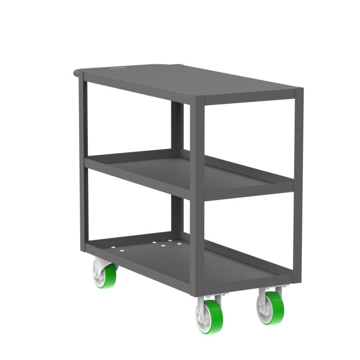 Valley Craft 3-Shelf Utility Cart - Flat Top, 36"L x 18"W x 36"H, 2000 lb. Capacity, (4) Non-Marking Poly Casters, Gray