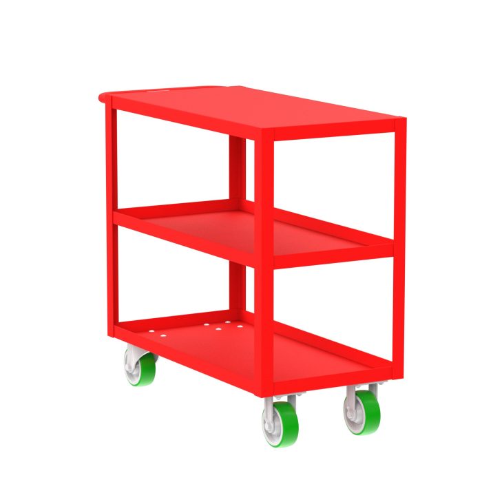 Valley Craft 3-Shelf Utility Cart - Flat Top, 36"L x 18"W x 36"H, 2000 lb. Capacity, (4) Non-Marking Poly Casters, Red