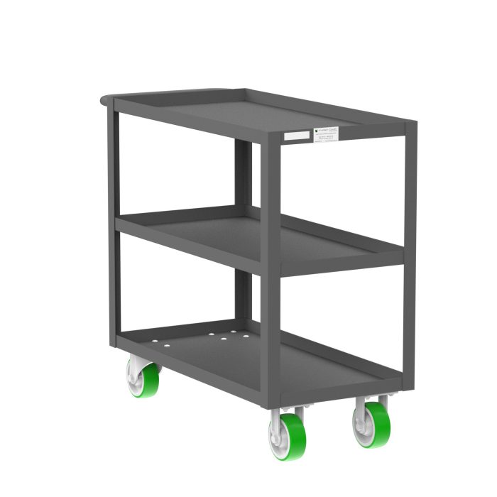 Valley Craft 3-Shelf Utility Cart - 36"L x 18"W x 36"H, 2000 lb. Capacity, (4) Non-Marking Poly Casters, Gray