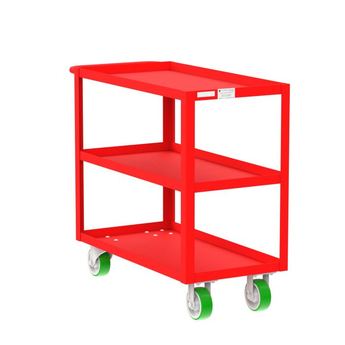 Valley Craft 3-Shelf Utility Cart - 36"L x 18"W x 36"H, 2000 lb. Capacity, (4) Non-Marking Poly Casters, Red