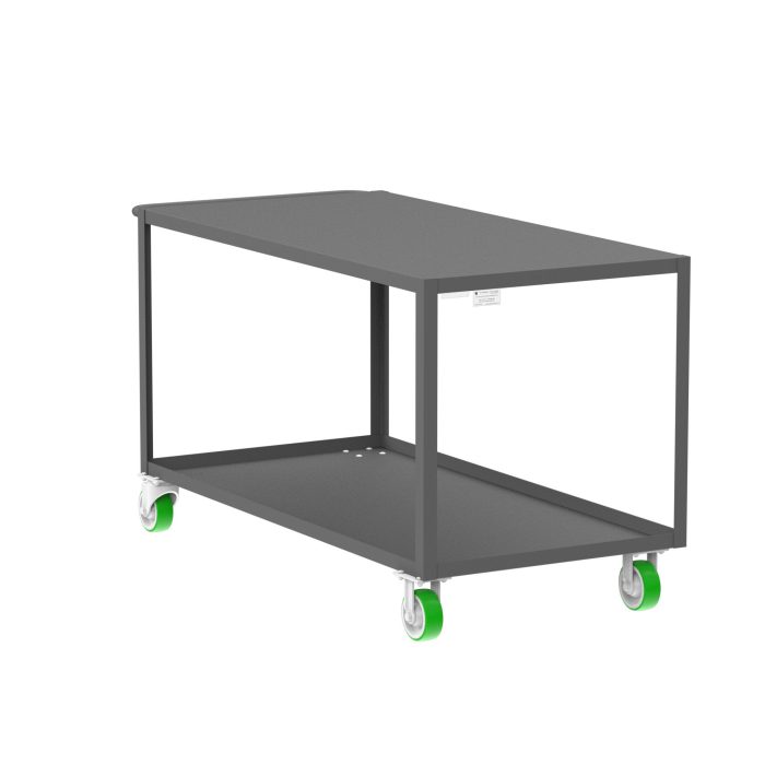 Valley Craft 2-Shelf Utility Cart - Flat Top, 60"L x 30"W x 36"H, 2000 lb. Capacity, (4) Non-Marking Poly Casters, Gray