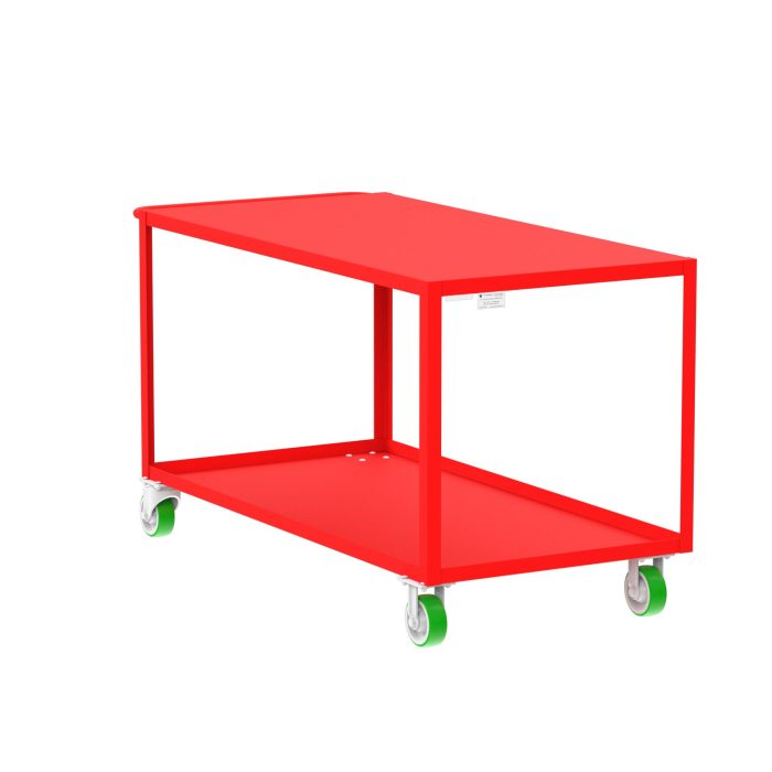 Valley Craft 2-Shelf Utility Cart - Flat Top, 60"L x 30"W x 36"H, 2000 lb. Capacity, (4) Non-Marking Poly Casters, Red