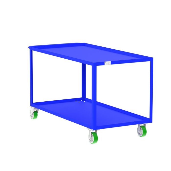 Valley Craft 2-Shelf Utility Cart - 60"L x 30"W x 36"H, 2000 lb. Capacity, (4) Non-Marking Poly Casters, Blue