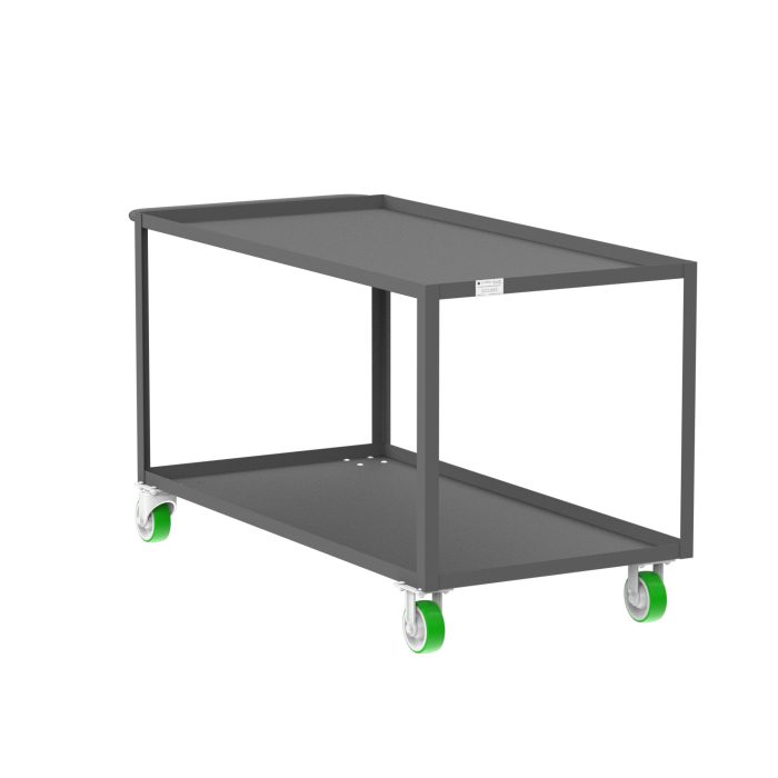 Valley Craft 2-Shelf Utility Cart - 60"L x 30"W x 36"H, 2000 lb. Capacity, (4) Non-Marking Poly Casters, Gray