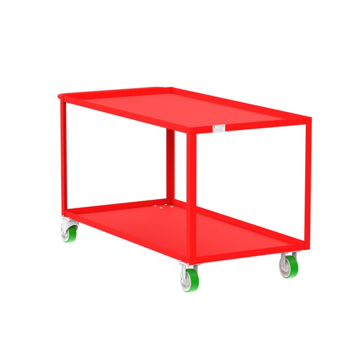 Valley Craft 2-Shelf Utility Cart - 60"L x 30"W x 36"H, 2000 lb. Capacity, (4) Non-Marking Poly Casters, Red