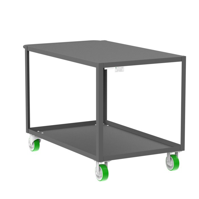 Valley Craft 2-Shelf Utility Cart - Flat Top, 48"L x 30"W x 36"H, 2000 lb. Capacity, (4) Non-Marking Poly Casters, Gray