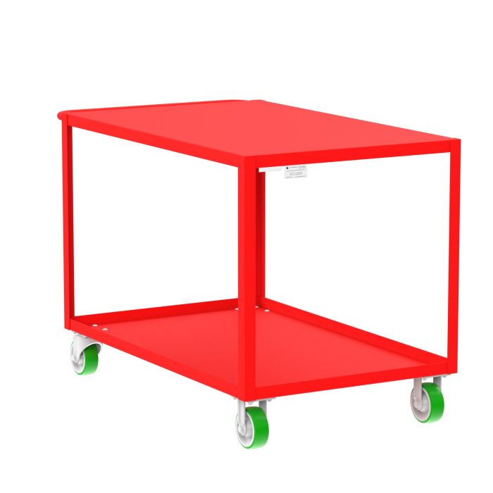 Valley Craft 2-Shelf Utility Cart - Flat Top, 48"L x 30"W x 36"H, 2000 lb. Capacity, (4) Non-Marking Poly Casters, Red