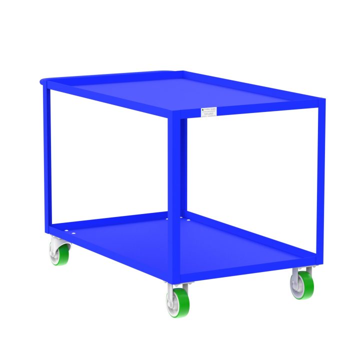 Valley Craft 2-Shelf Utility Cart - 48"L x 30"W x 36"H, 2000 lb. Capacity, (4) Non-Marking Poly Casters, Blue