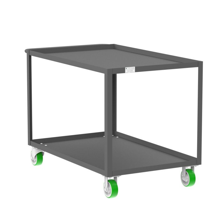 Valley Craft 2-Shelf Utility Cart - 48"L x 30"W x 36"H, 2000 lb. Capacity, (4) Non-Marking Poly Casters, Gray