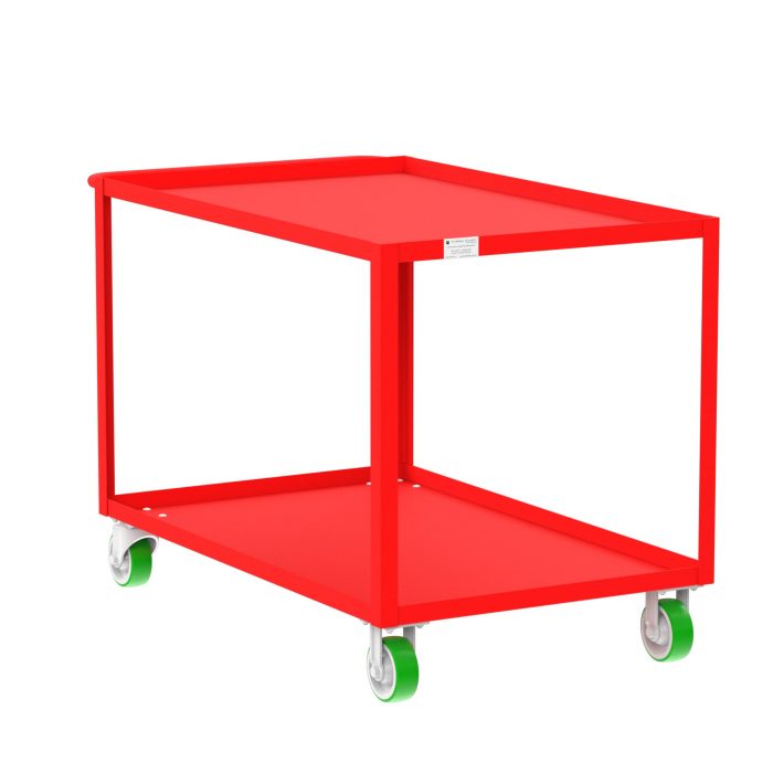 Valley Craft 2-Shelf Utility Cart - 48"L x 30"W x 36"H, 2000 lb. Capacity, (4) Non-Marking Poly Casters, Red