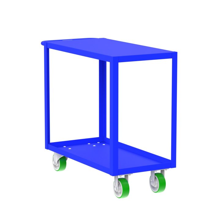Valley Craft 2-Shelf Utility Cart - Flat Top, 36"L x 18"W x 36"H, 2000 lb. Capacity, (4) Non-Marking Poly Casters, Blue
