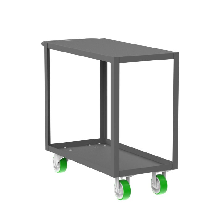 Valley Craft 2-Shelf Utility Cart - Flat Top, 36"L x 18"W x 36"H, 2000 lb. Capacity, (4) Non-Marking Poly Casters, Gray
