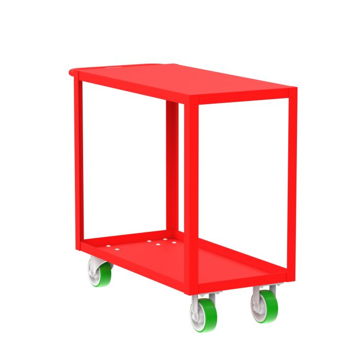 Valley Craft 2-Shelf Utility Cart - Flat Top, 36"L x 18"W x 36"H, 2000 lb. Capacity, (4) Non-Marking Poly Casters, Red