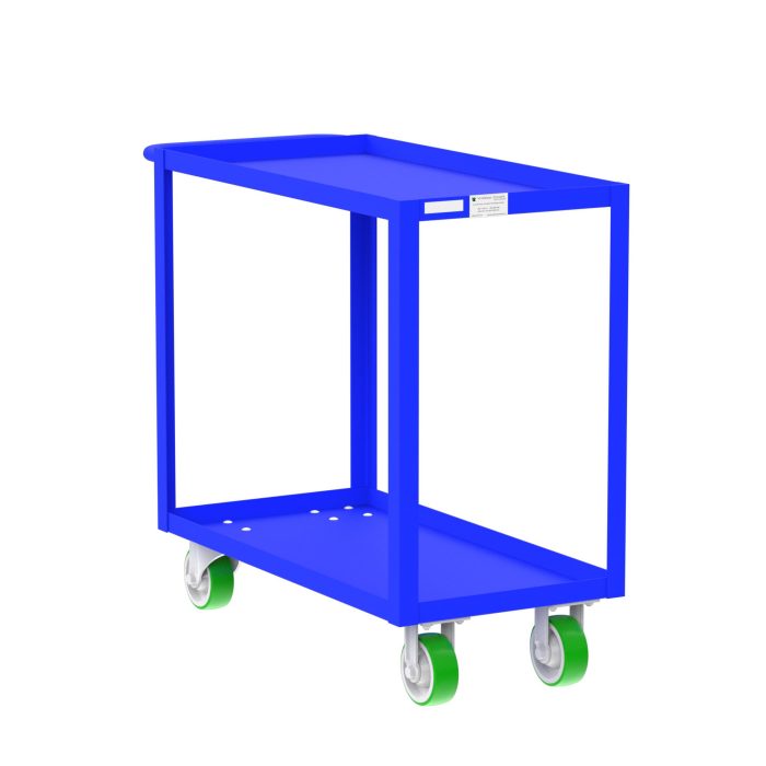 Valley Craft 2-Shelf Utility Cart - 36"L x 18"W x 36"H, 2000 lb. Capacity, (4) Non-Marking Poly Casters, Blue