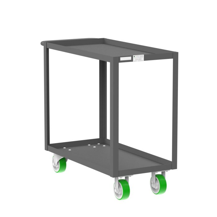 Valley Craft 2-Shelf Utility Cart - 36"L x 18"W x 36"H, 2000 lb. Capacity, (4) Non-Marking Poly Casters, Gray