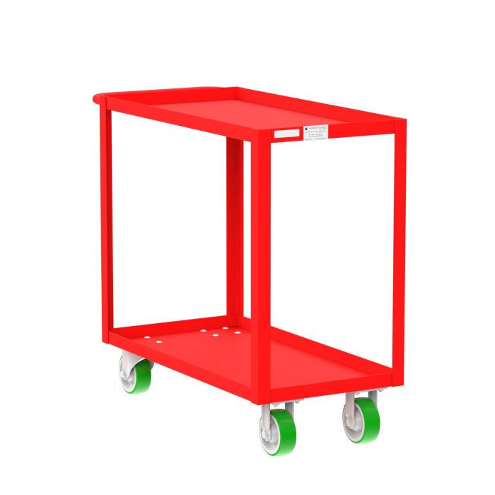 Valley Craft 2-Shelf Utility Cart - 36"L x 18"W x 36"H, 2000 lb. Capacity, (4) Non-Marking Poly Casters, Red