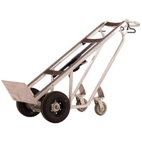 Thumbnail for Valley Craft 4-Wheel Deluxe Commercial Hand Truck, Spring-Loaded Extended Frame - Aluminum, (2) Pneumatic (2) Rear Rubber Swivel Wheels, 1000 lb. Capacity, 15' Retractable Safety Strap