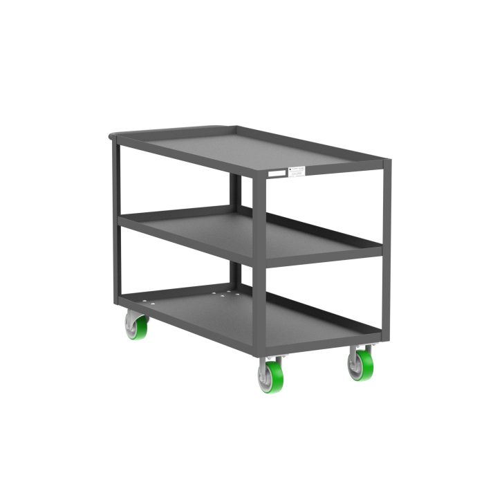 Valley Craft 3-Shelf Utility Cart - 48"L x 24"W x 36"H, 2000 lb. Capacity, (4) Non-Marking Poly Casters, Gray