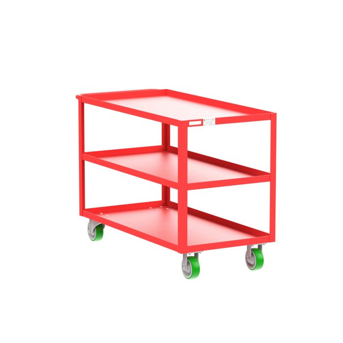 Valley Craft 3-Shelf Utility Cart - 48"L x 24"W x 36"H, 2000 lb. Capacity, (4) Non-Marking Poly Casters, Red