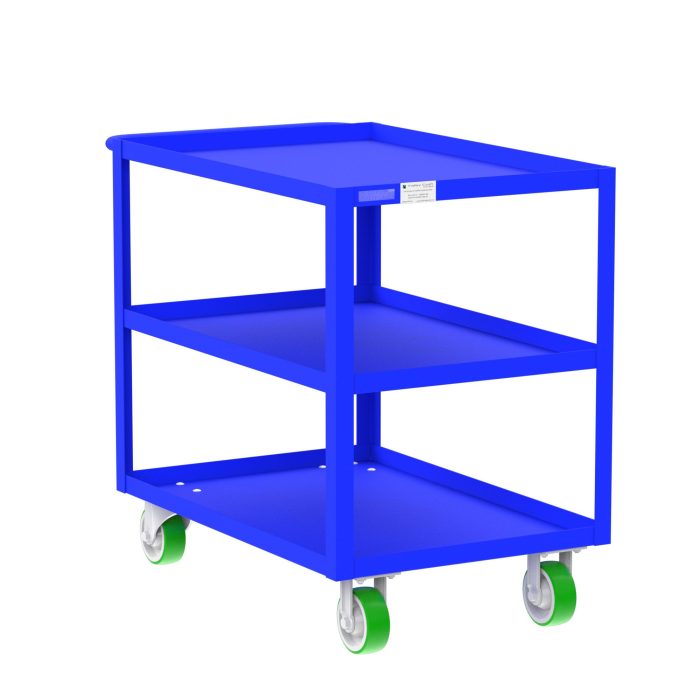 Valley Craft 3-Shelf Utility Cart - 36"L x 24"W x 36"H, 2000 lb. Capacity, (4) Non-Marking Poly Casters, Blue