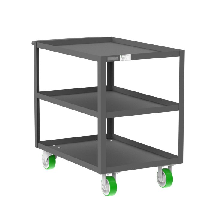 Valley Craft 3-Shelf Utility Cart - 36"L x 24"W x 36"H, 2000 lb. Capacity, (4) Non-Marking Poly Casters, Gray