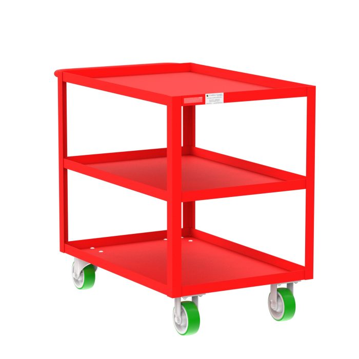 Valley Craft 3-Shelf Utility Cart - 36"L x 24"W x 36"H, 2000 lb. Capacity, (4) Non-Marking Poly Casters, Red