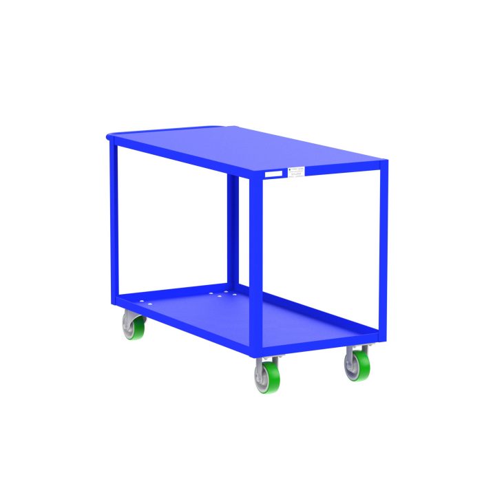 Valley Craft 2-Shelf Utility Cart - Flat Top, 48"L x 24"W x 36"H, 2000 lb. Capacity, (4) Non-Marking Poly Casters, Blue