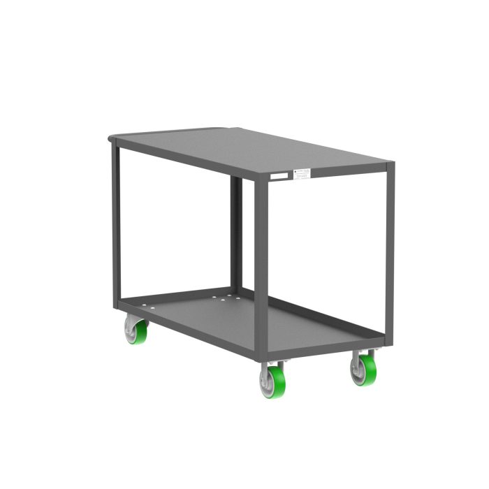 Valley Craft 2-Shelf Utility Cart - Flat Top, 48"L x 24"W x 36"H, 2000 lb. Capacity, (4) Non-Marking Poly Casters, Gray