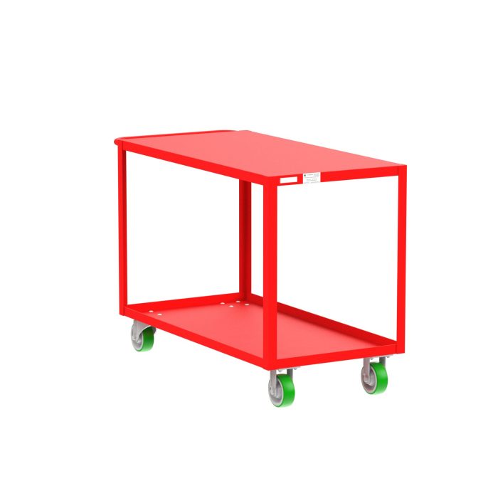 Valley Craft 2-Shelf Utility Cart - Flat Top, 48"L x 24"W x 36"H, 2000 lb. Capacity, (4) Non-Marking Poly Casters, Red