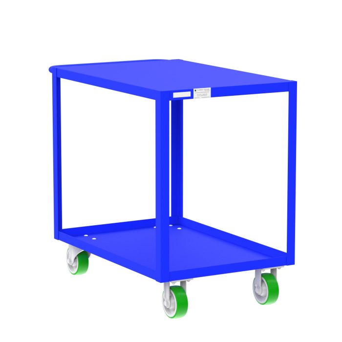 Valley Craft 2-Shelf Utility Cart - Flat Top, 36"L x 24"W x 36"H, 2000 lb. Capacity, (4) Non-Marking Poly Casters, Blue