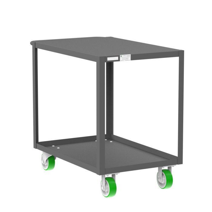 Valley Craft 2-Shelf Utility Cart - Flat Top, 36"L x 24"W x 36"H, 2000 lb. Capacity, (4) Non-Marking Poly Casters, Gray
