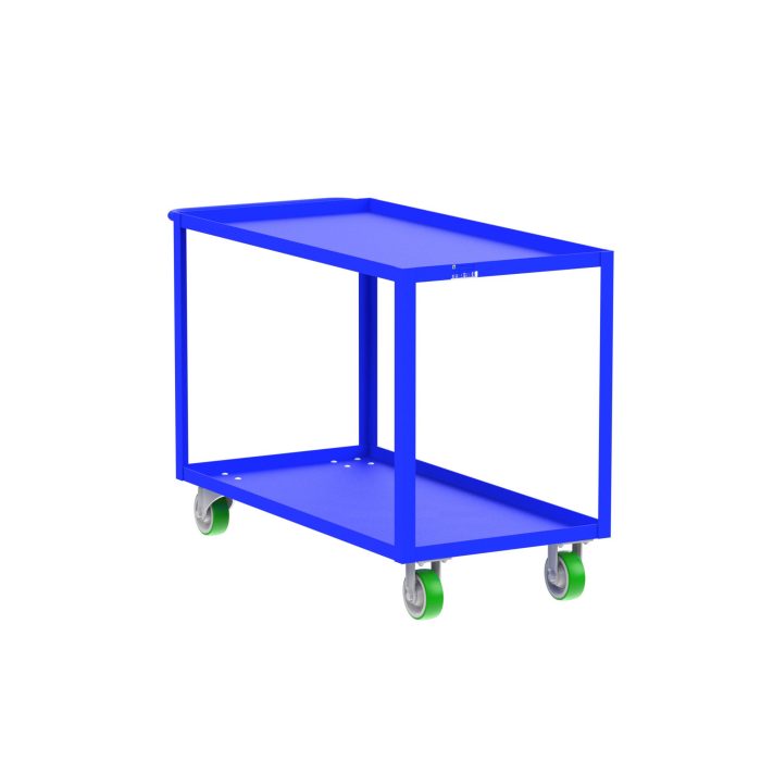 Valley Craft 2-Shelf Utility Cart - 48"L x 24"W x 36"H, 2000 lb. Capacity, (4) Non-Marking Poly Casters, Blue