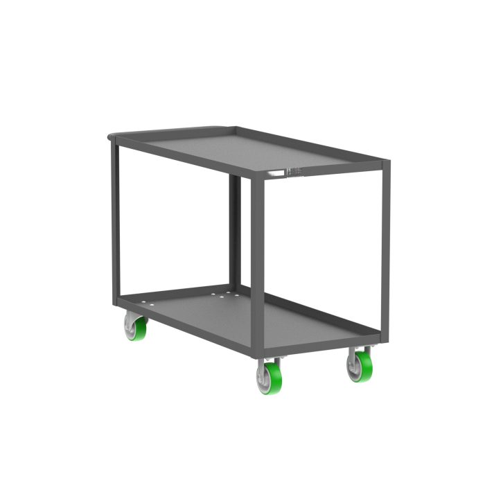 Valley Craft 2-Shelf Utility Cart - 48"L x 24"W x 36"H, 2000 lb. Capacity, (4) Non-Marking Poly Casters, Gray