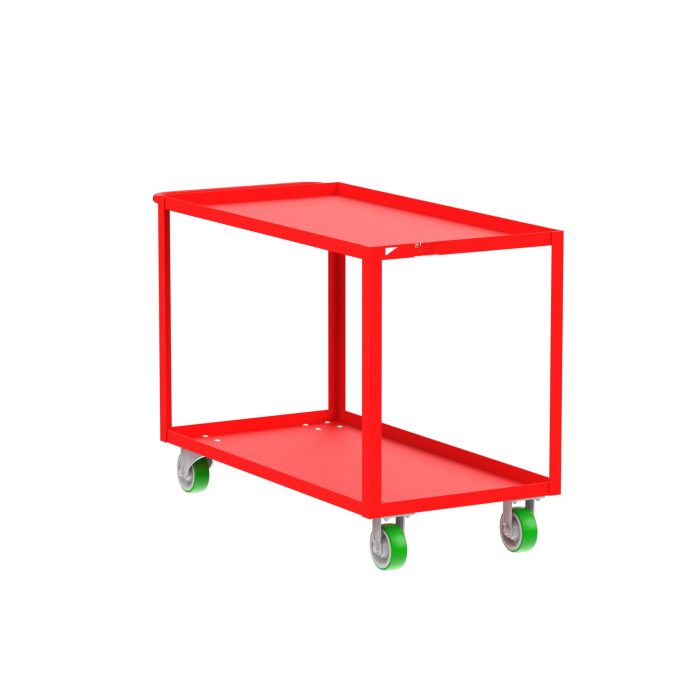 Valley Craft 2-Shelf Utility Cart - 48"L x 24"W x 36"H, 2000 lb. Capacity, (4) Non-Marking Poly Casters, Red