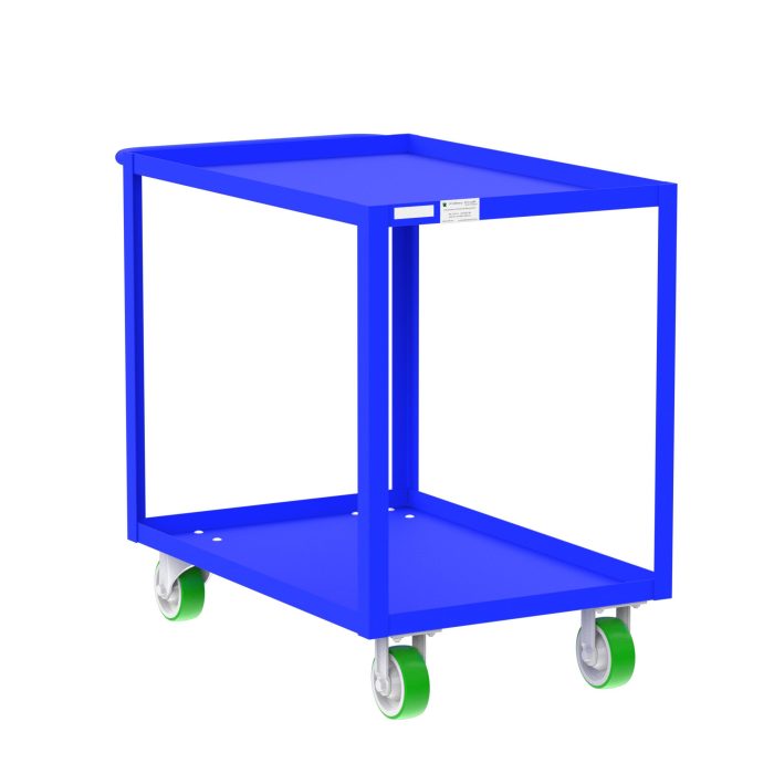 Valley Craft 2-Shelf Utility Cart - 36"L x 24"W x 36"H, 2000 lb. Capacity, (4) Non-Marking Poly Casters, Blue