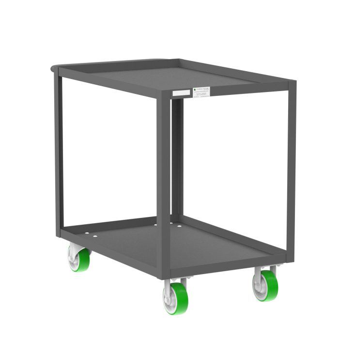 Valley Craft 2-Shelf Utility Cart - 36"L x 24"W x 36"H, 2000 lb. Capacity, (4) Non-Marking Poly Casters, Gray