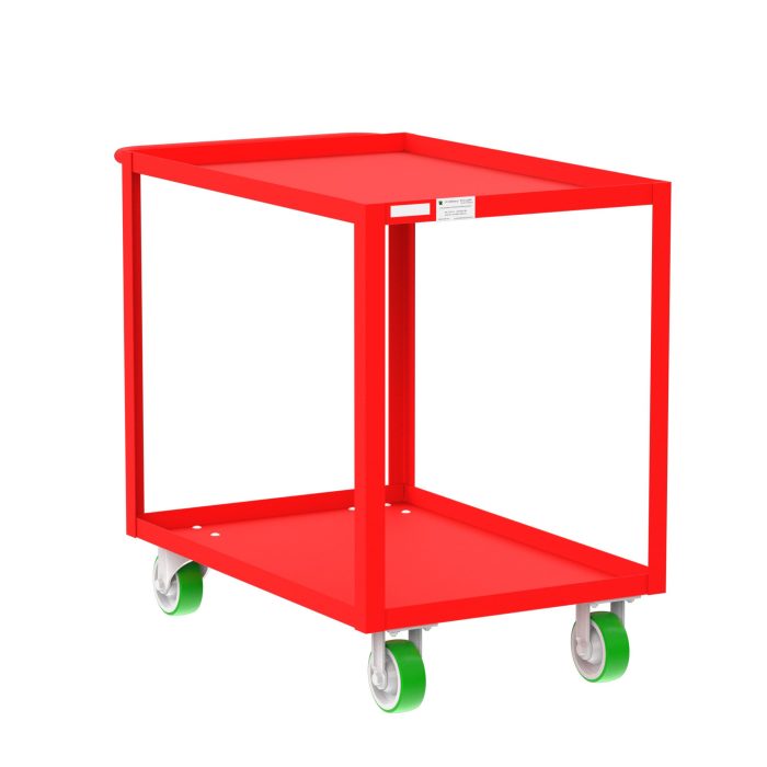 Valley Craft 2-Shelf Utility Cart - 36"L x 24"W x 36"H, 2000 lb. Capacity, (4) Non-Marking Poly Casters, Red