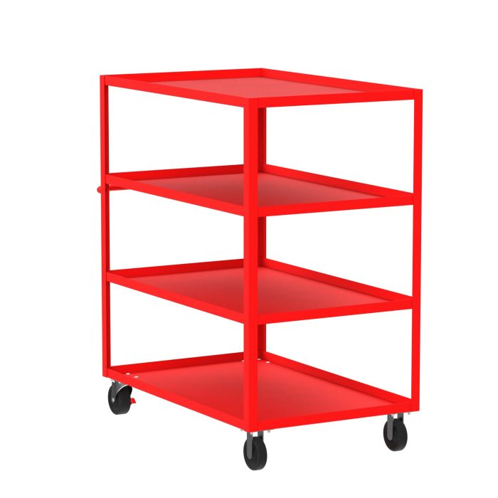 Valley Craft 4-Shelf Utility Cart - 48"L x 30"W x 56"H, 3600 lb. Capacity, (4) Non-Marking Phenolic Casters, Red