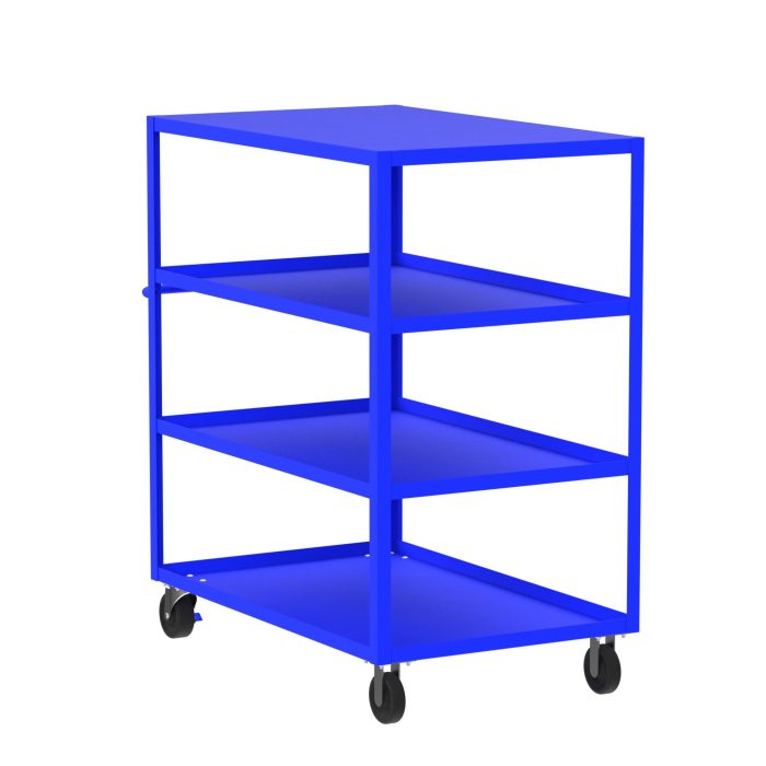 Valley Craft 4-Shelf Utility Cart - Flat Top 48"L x 30"W x 56"H, 3600 lb. Capacity, (4) Non-Marking Phenolic Casters, Blue