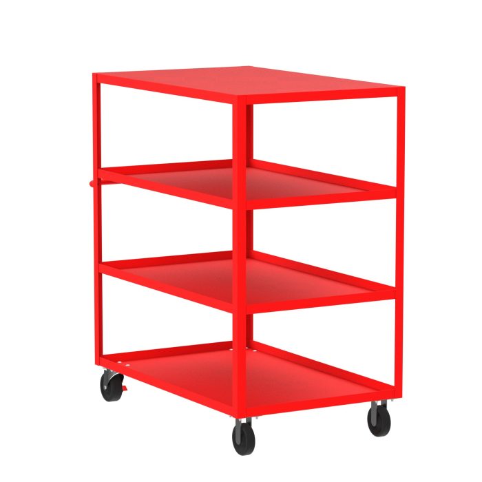 Valley Craft 4-Shelf Utility Cart - Flat Top 48"L x 30"W x 56"H, 3600 lb. Capacity, (4) Non-Marking Phenolic Casters, Red