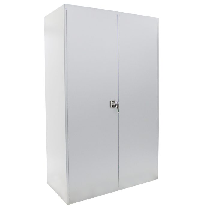 Valley Craft Electronic Locking Cabinet, Deluxe - 48"W X 24"D X 78"H, Louvered Door Panels, (3) Shelves, 1000 lb. Capacity/Shelf, 14 Gauge, White