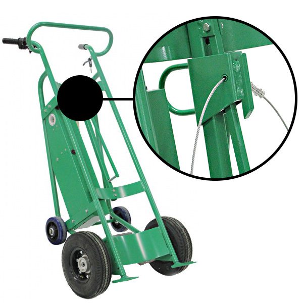 Valley Craft Powered Drum Hand Truck - Steel, (4) Wheels (2) Pneumatic (2) Rear Solid Rubber, Hand Brake, 800 lb. Capacity, Chime Hook w/ Security Cable for Steel/Plastic/Fiber Drums