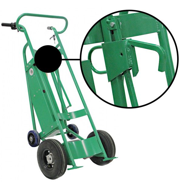 Valley Craft Powered Drum Hand Truck - Steel, (4) Wheels (2) Pneumatic (2) Rear Solid Rubber, Hand Brake, 800 lb. Capacity, Chime Hook for Steel/Plastic/Fiber Drums w/ Locking Cover