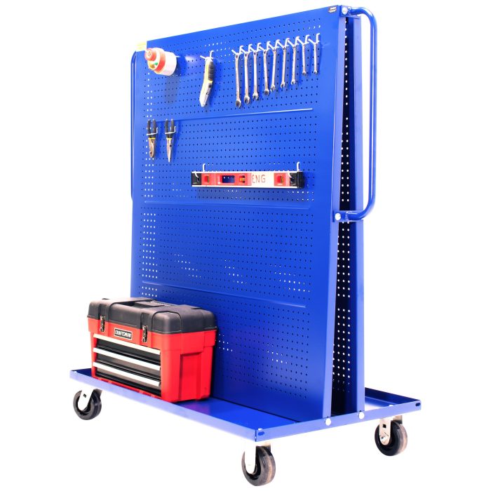 Valley Craft A-Frame Tool Cart - 2-Sided (2) Pegboard Panels, 48”L x 30”W x 62”H, 1000 lb. Capacity, Blue