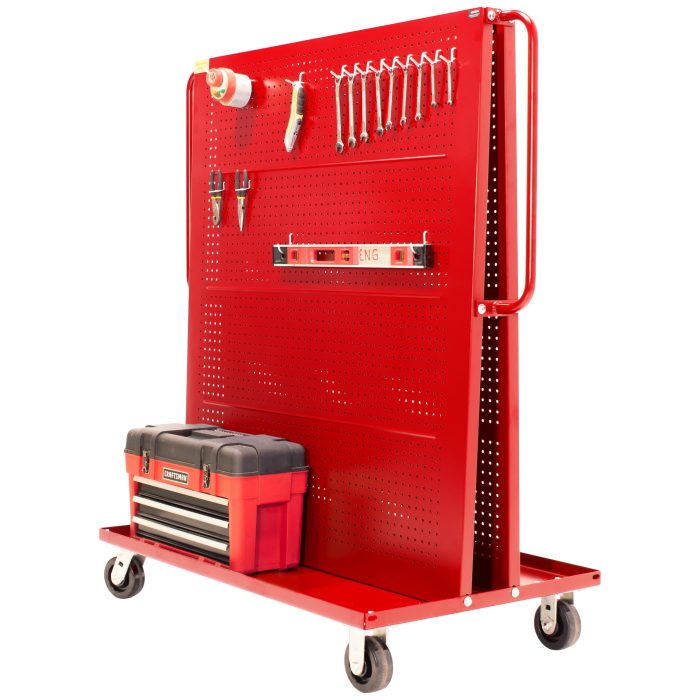 Valley Craft A-Frame Tool Cart - 2-Sided (2) Pegboard Panels, 48”L x 30”W x 62”H, 1000 lb. Capacity, Red