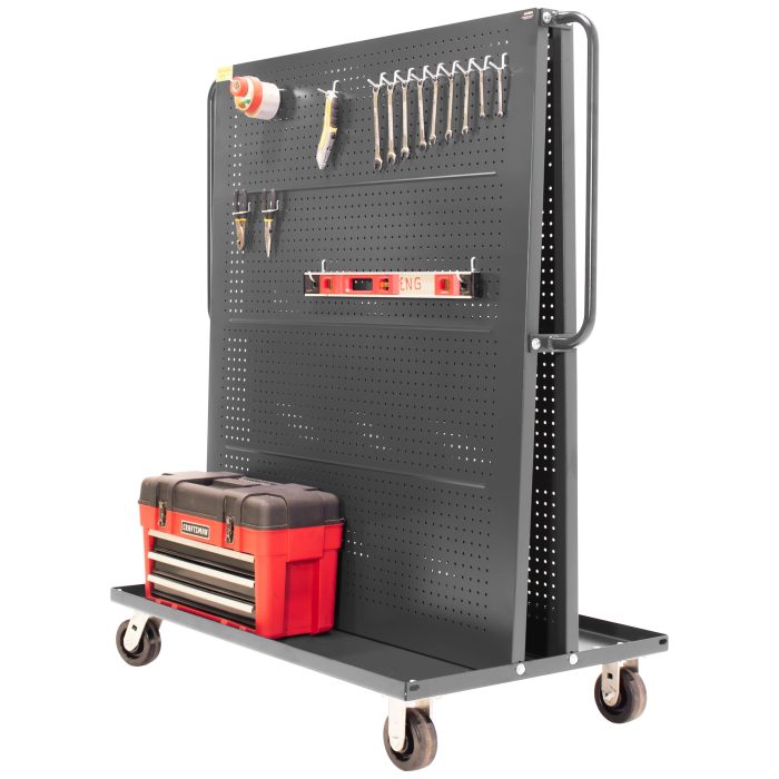 Valley Craft A-Frame Tool Cart - 2-Sided (2) Pegboard Panels, 36”L x 30”W x 62”H, 1000 lb. Capacity, Gray