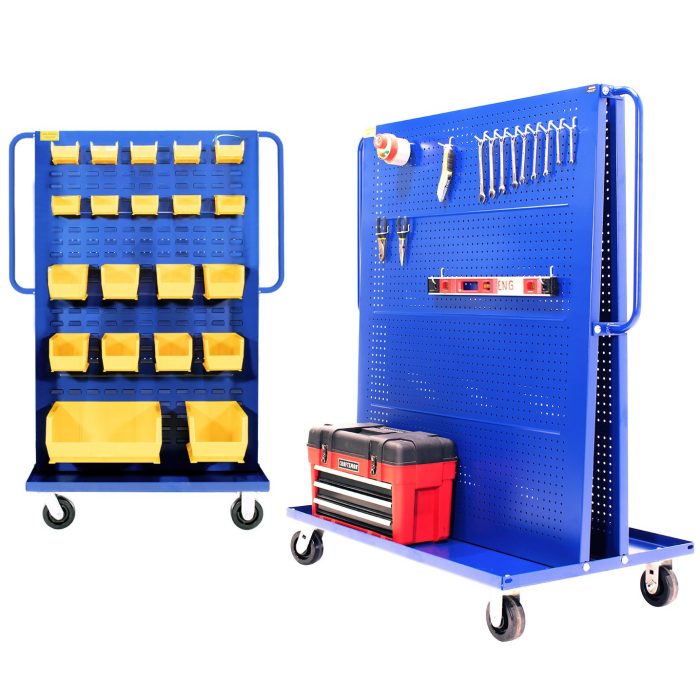 Valley Craft A-Frame Bin & Tool Cart - 2-Sided (1) Louvered Panel (1) Pegboard Panel, 36”L x 30”W x 62”H, 1000 lb. Capacity, Blue