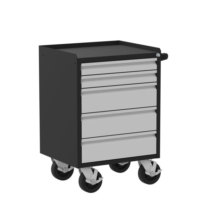 Valley Craft Mobile Workbench, 24"W Deluxe - (5) Drawers, 24"W x 21"D x 36"H, 2000 lb. Capacity, Silver/Black
