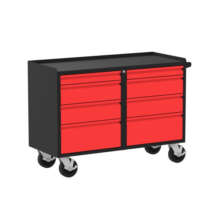 Valley Craft Mobile Workbench, 48"W Deluxe - (8) Drawers, 48"W x 21"D x 36"H, 2000 lb. Capacity, Red/Black