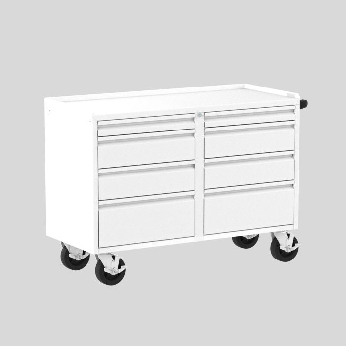 Valley Craft Mobile Workbench, 48"W Deluxe - (8) Drawers, 48"W x 21"D x 36"H, 2000 lb. Capacity, White